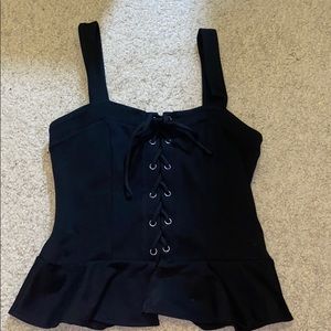 Black lace up tank top